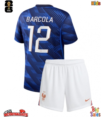 France Bradley Barcola #12 Replica Home Stadium Kit for Kids World Cup 2026 Short Sleeve (+ pants)